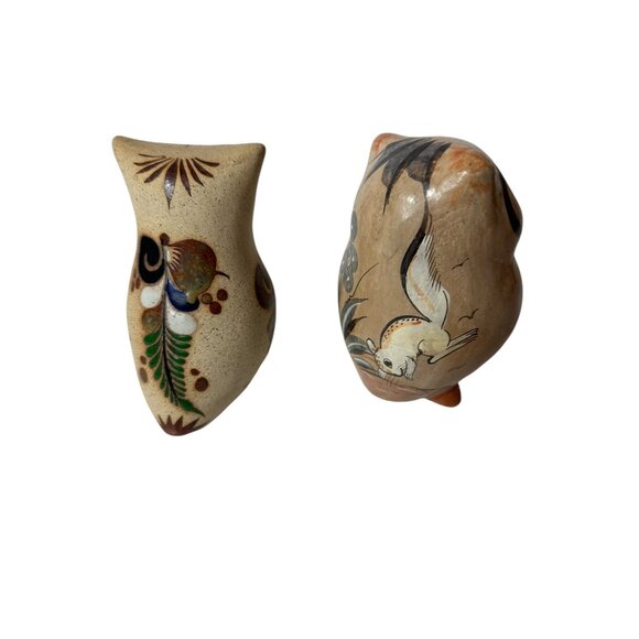 Tonala Pottery Owls Mexico Bird Multiple Colors, Wide Eyed 2 Owls included - Picture 2 of 9